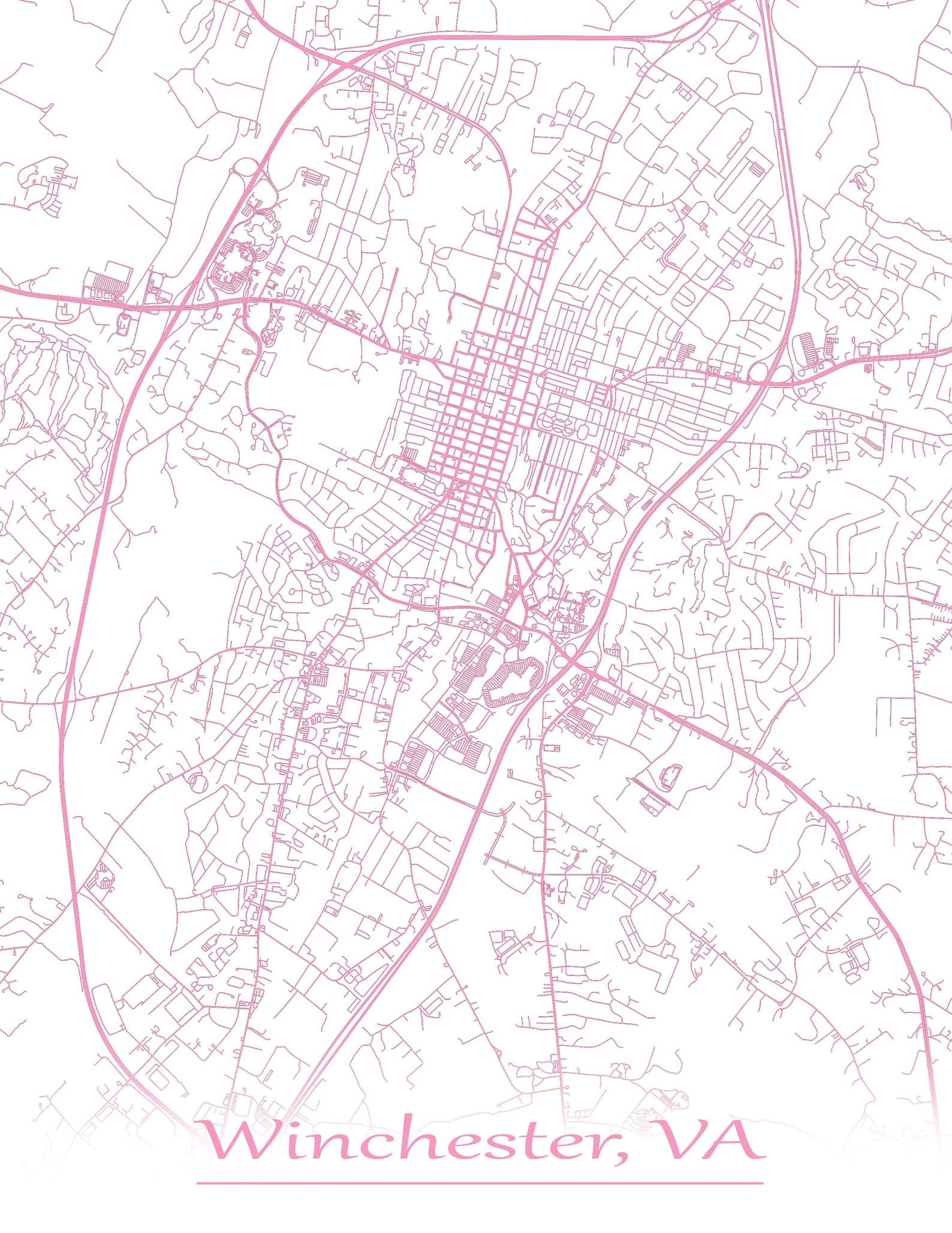 colored-map-of-winchester-va-and-all-its-roads-etsy