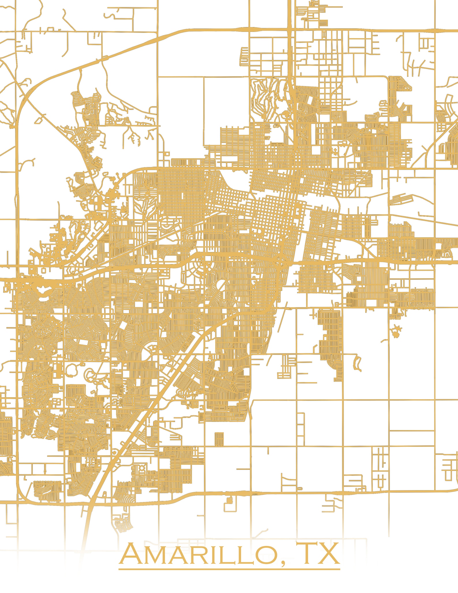 Colored Map of Amarillo TX and All Its Roads - Etsy