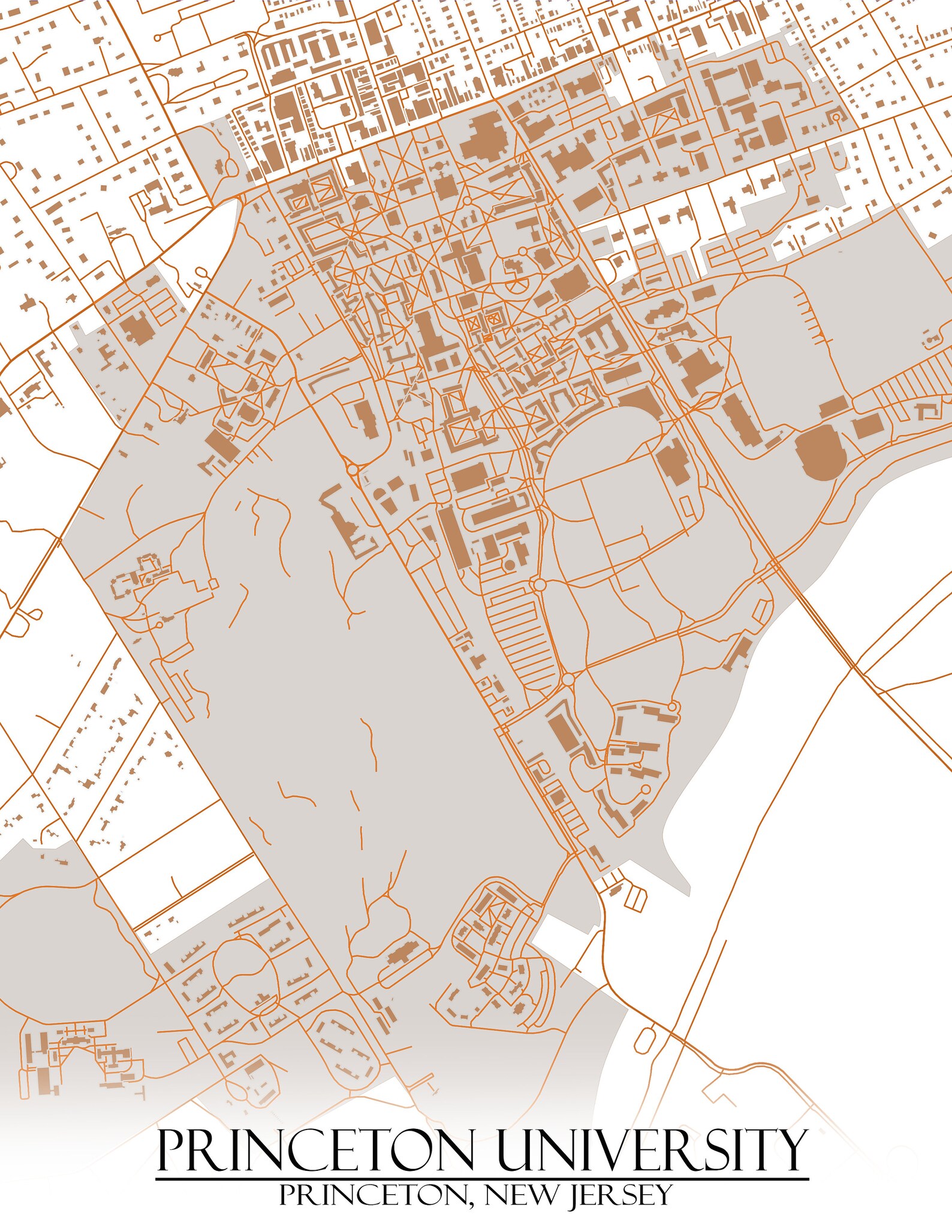 Colored Map of Princeton University and All Its Roads | Etsy