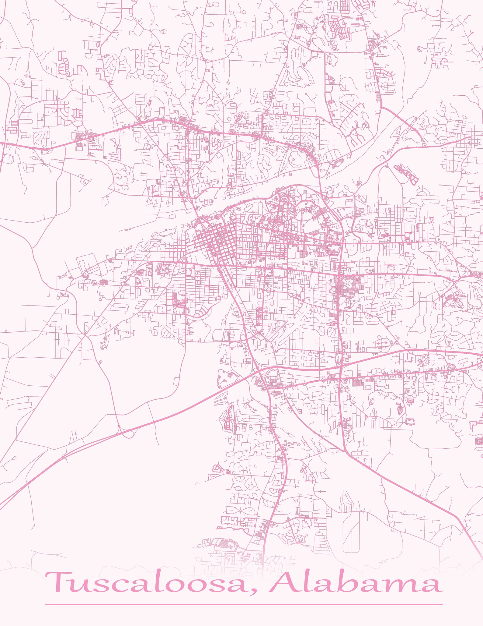 Colored Map of Tuscaloosa Alabama and All Its Roads - Etsy