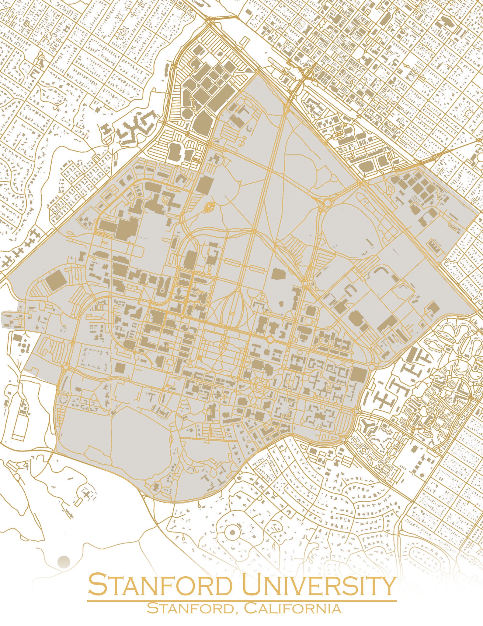 Colored Map of Stanford University and All Its Roads Etsy