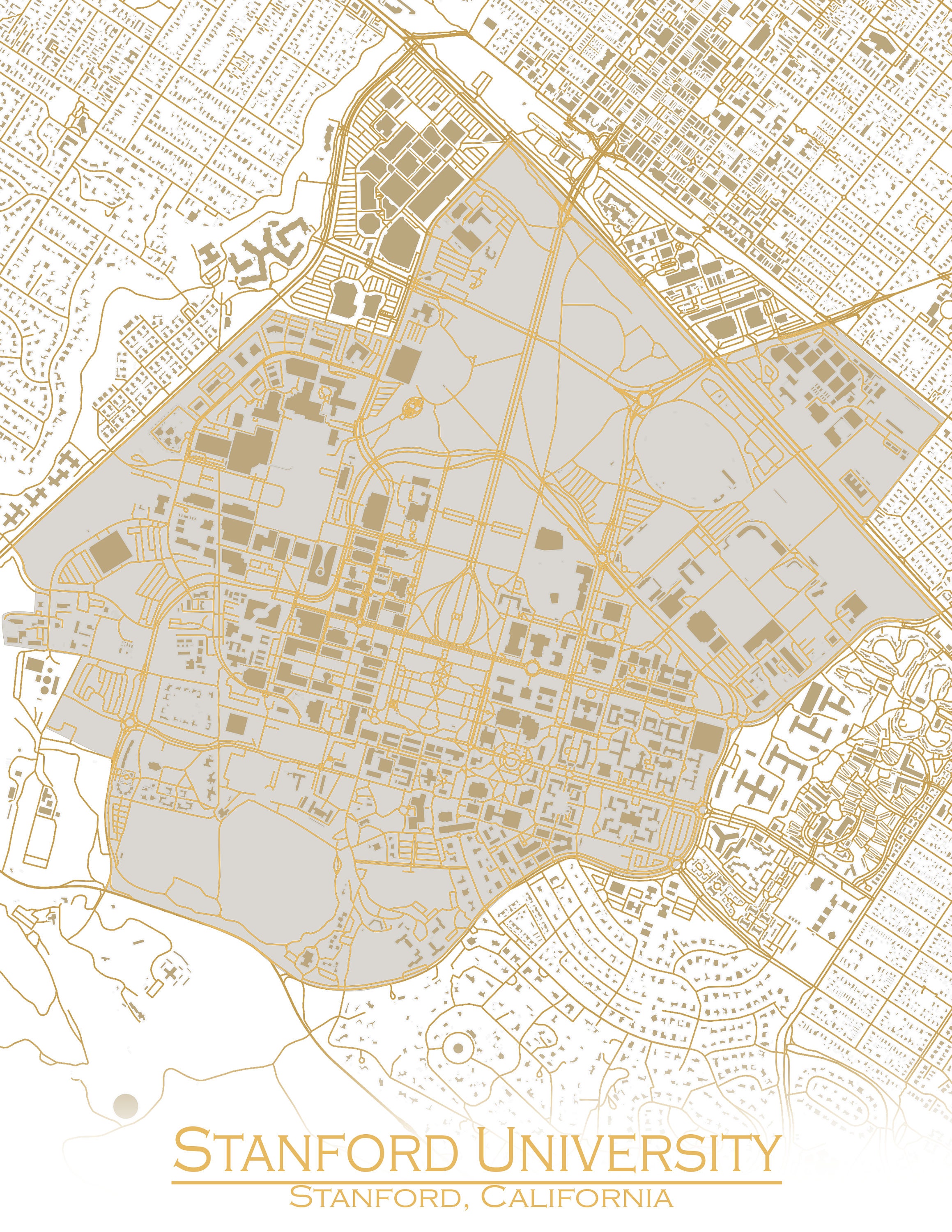 Colored Map of Stanford University and All Its Roads Etsy