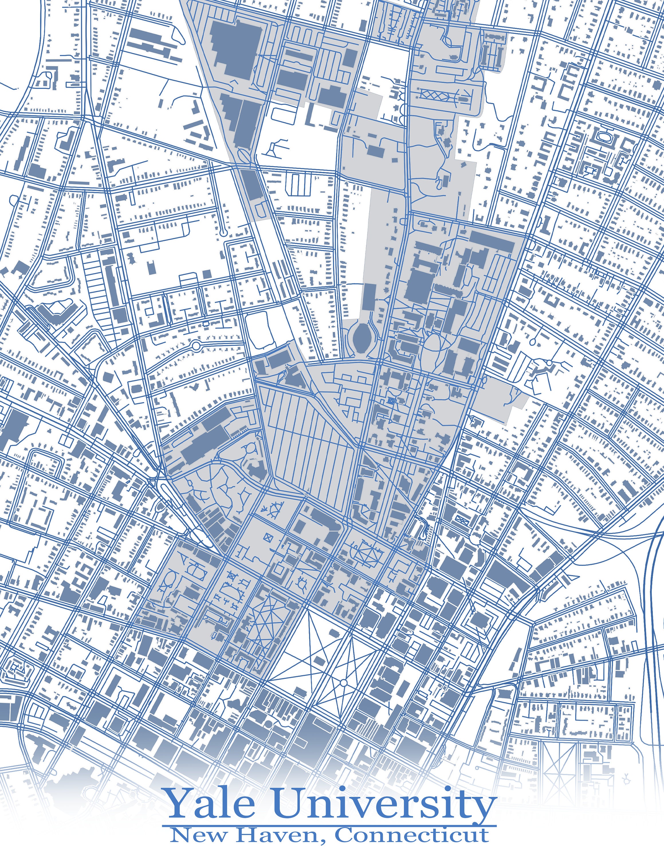 Colored Map of Yale University and all its Roads Etsy