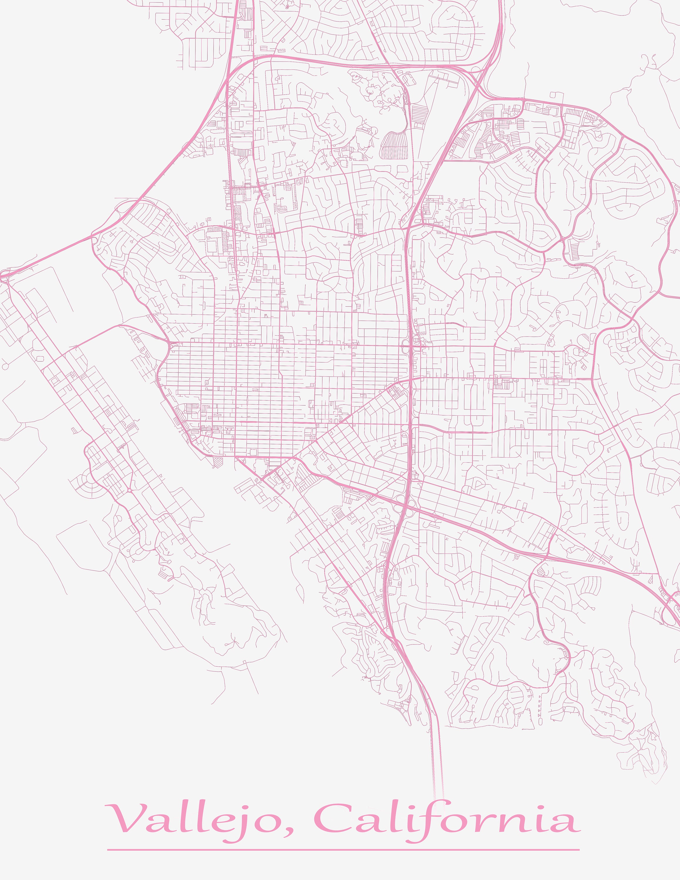 Colored Map of Vallejo California and all its Roads | Etsy