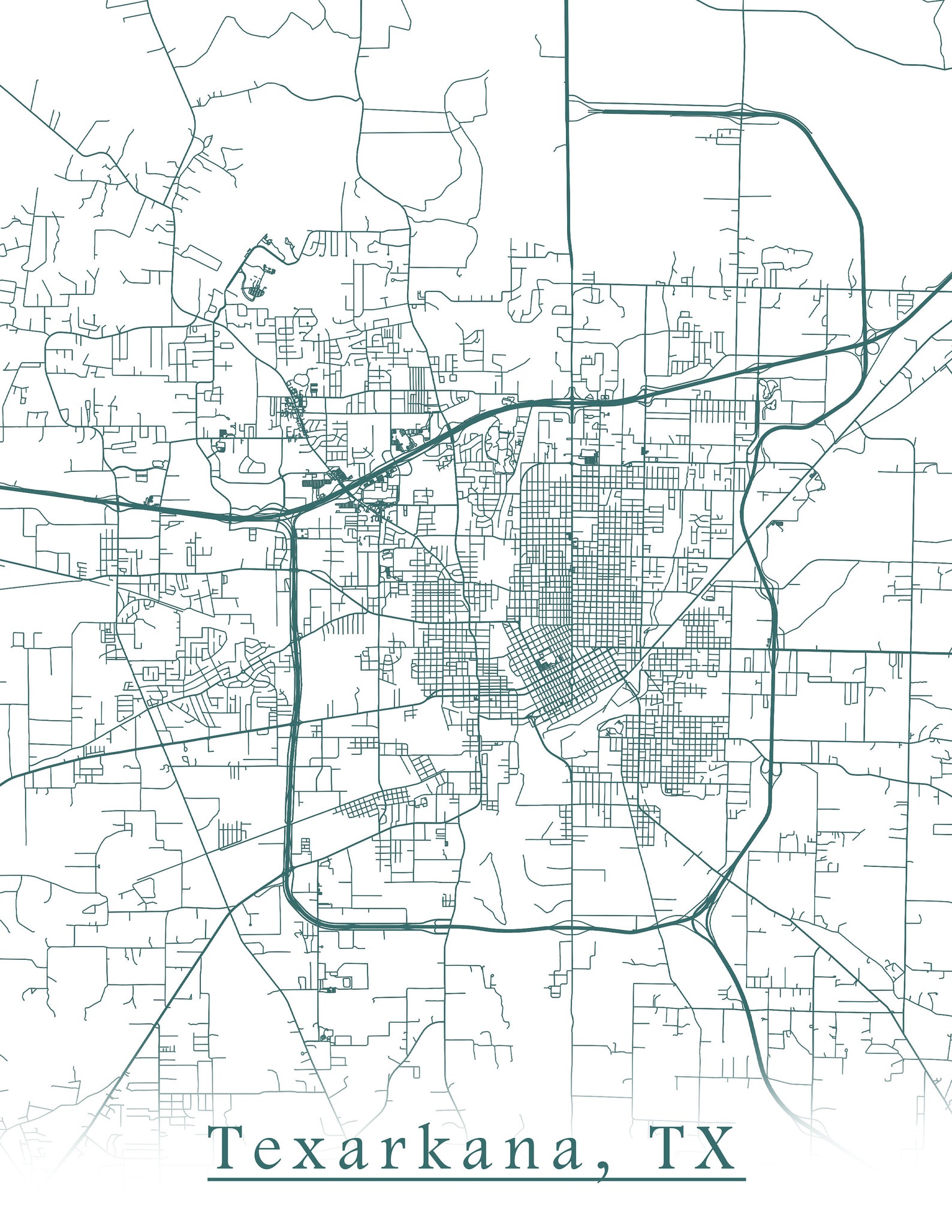 Colored Map of Texarkana TX and All Its Roads Etsy UK