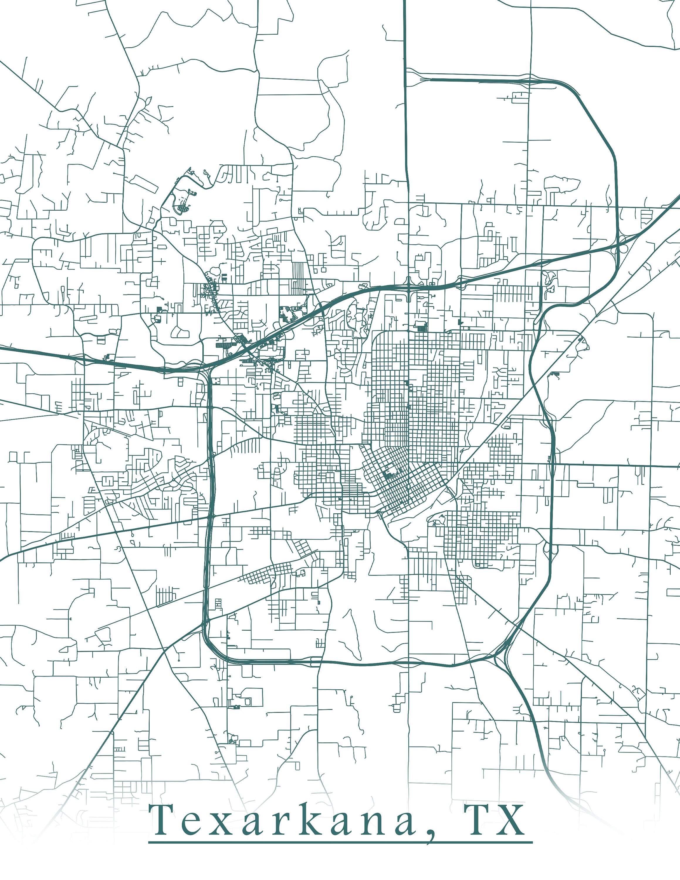 Colored Map of Texarkana TX and All Its Roads - Etsy UK