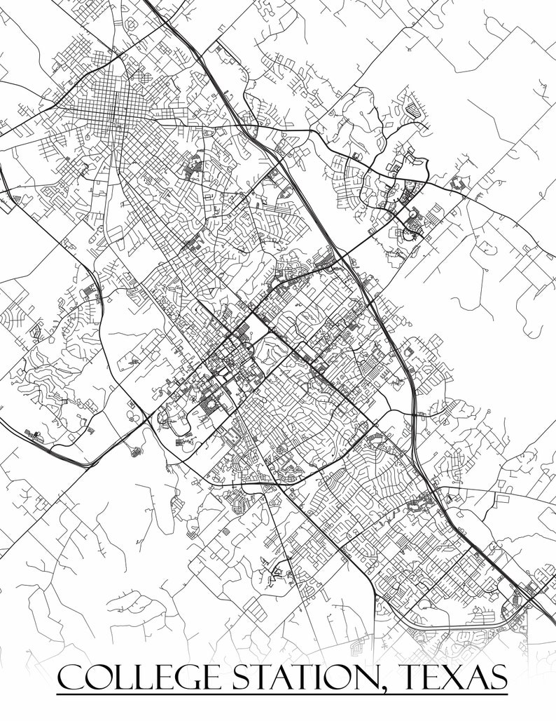 Colored Map of College Station & Bryan Texas and All Its Etsy