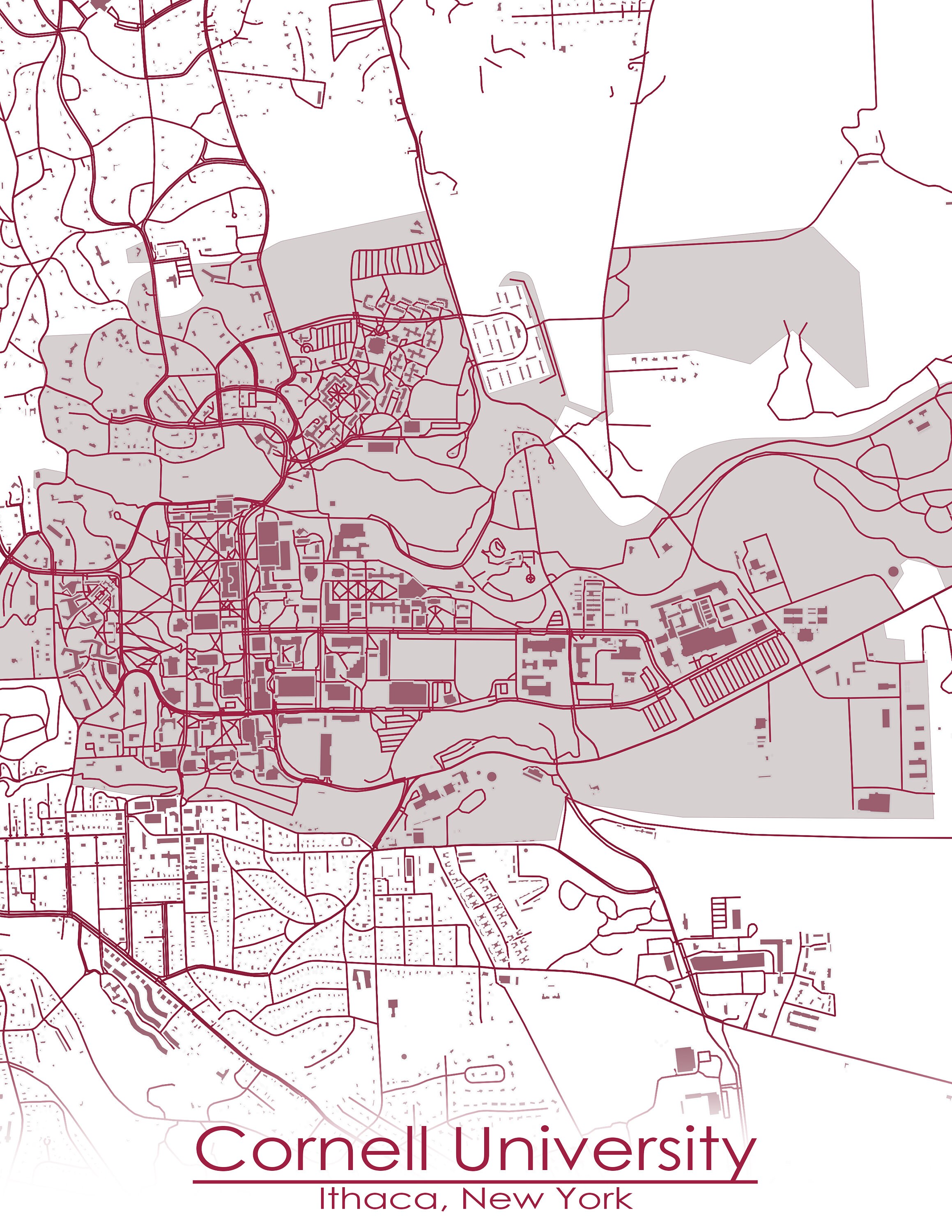 Colored Map of Cornell University and all its Roads | Etsy