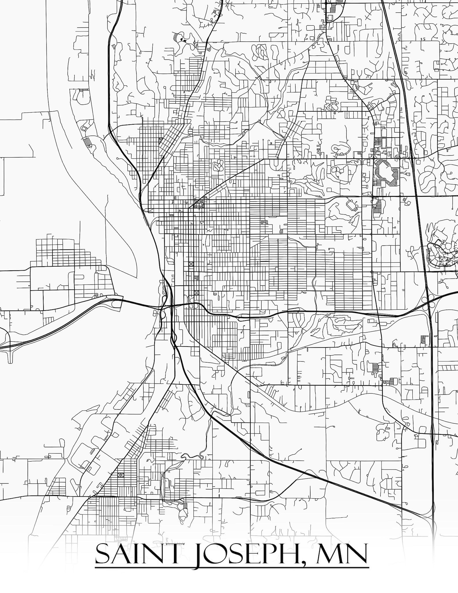 Colored Map of Saint Joseph Minnesota and All Its Roads Etsy