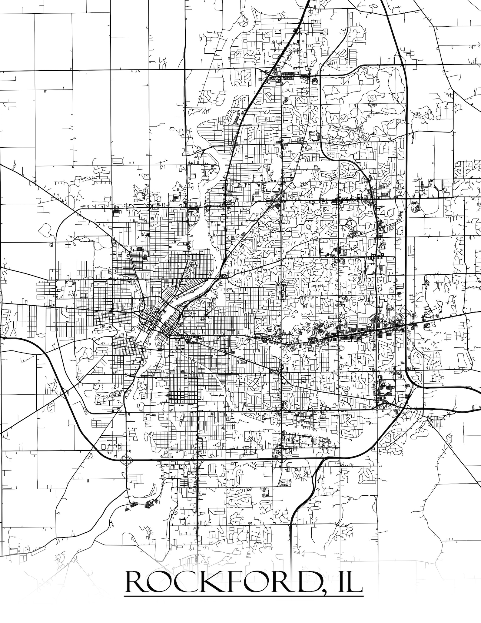 Colored Map of Rockford IL and All Its Roads - Etsy