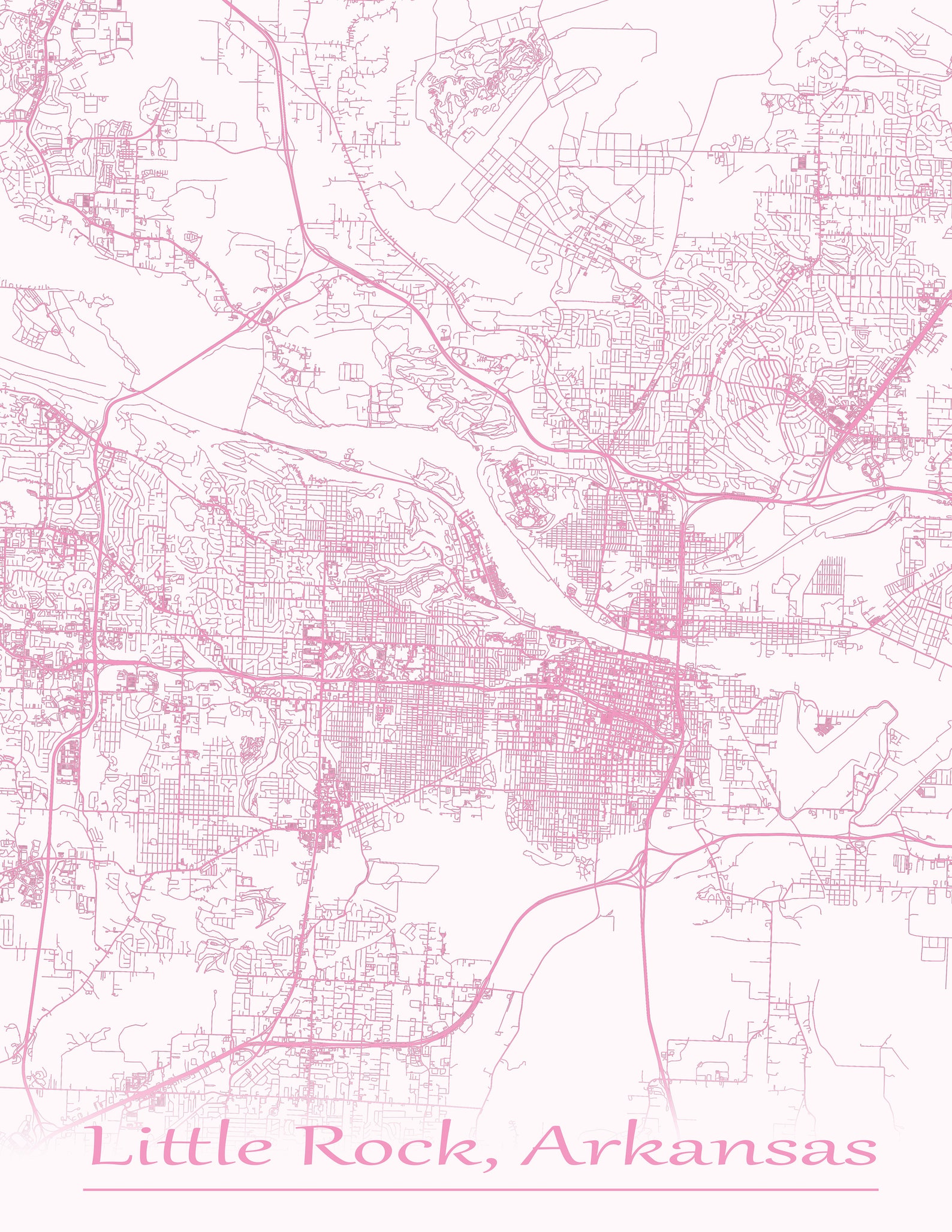 Colored Map of Little Rock Arkansas and All Its Roads - Etsy