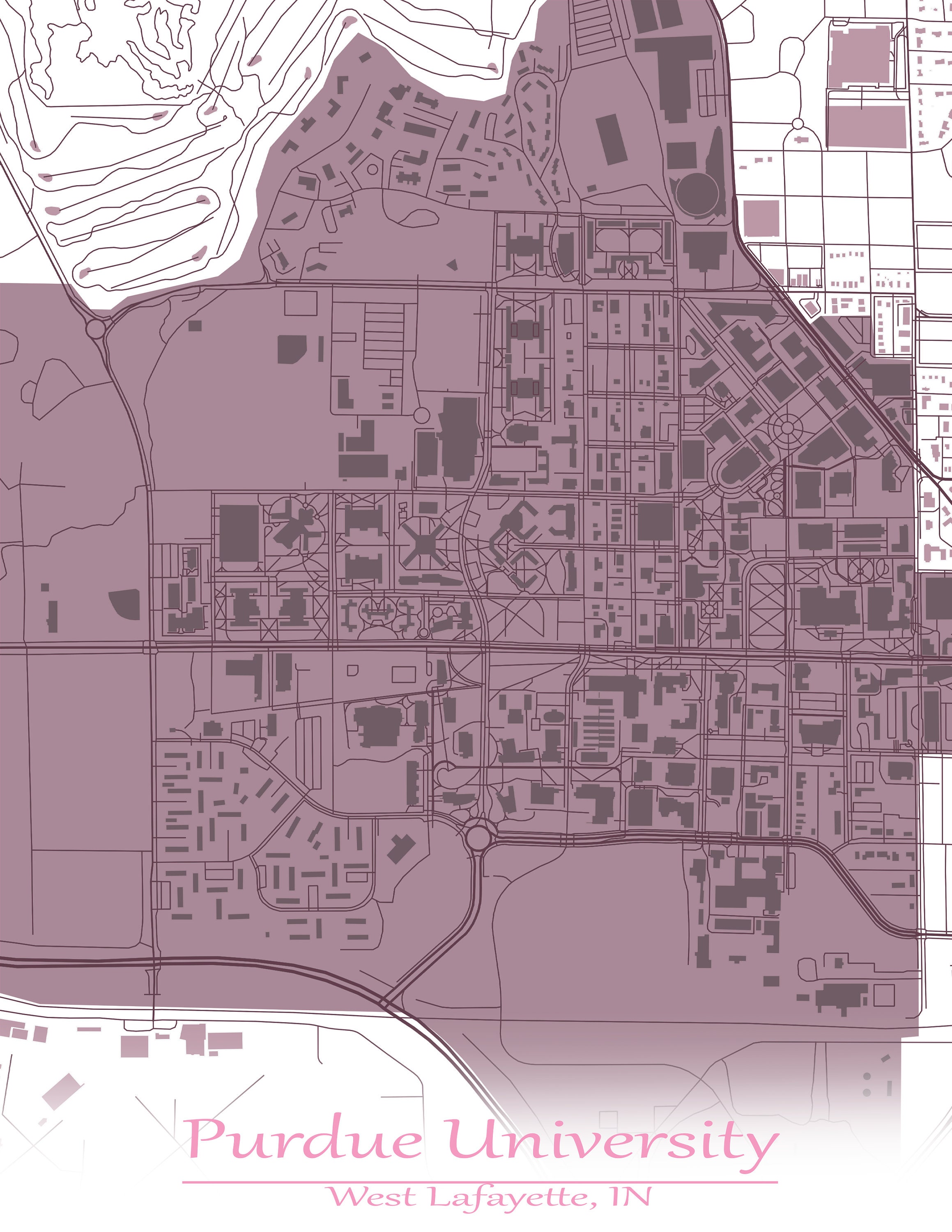 Colored Map of Purdue University and All Its Roads Etsy