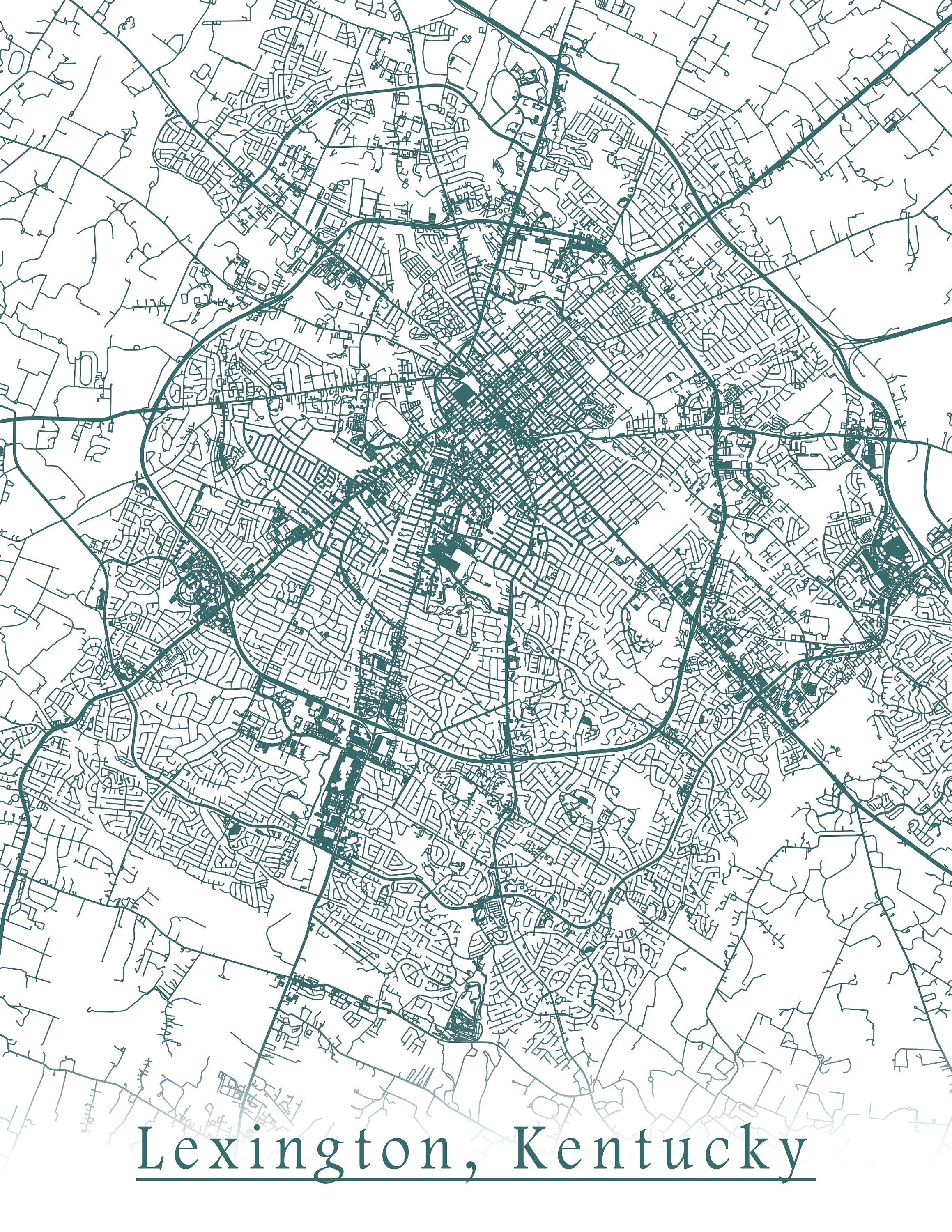 Colored Map of Lexington Kentucky and All Its Roads Etsy UK