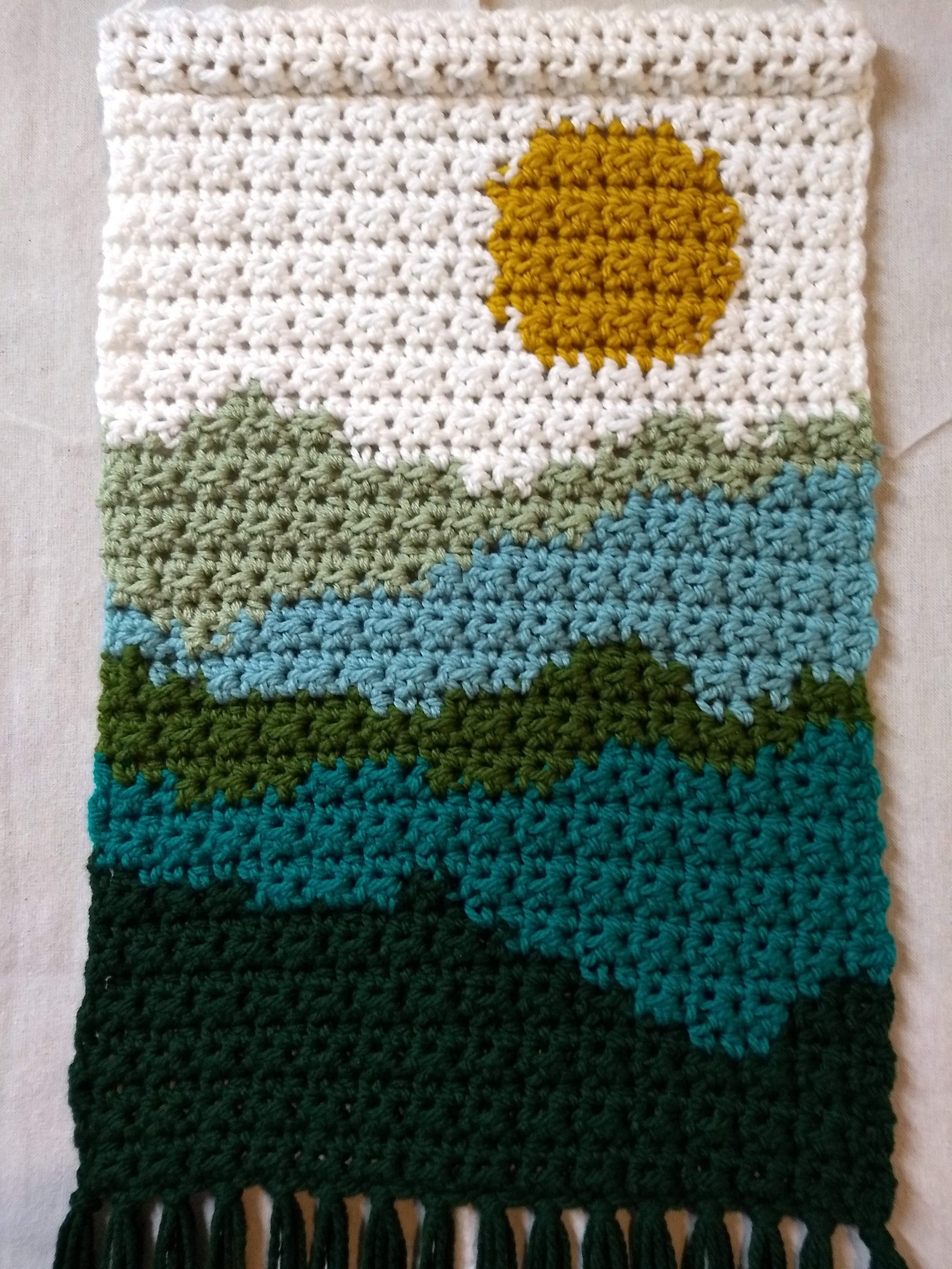 Green Mountain Tapestry Crochet Wall Hanging Textured Etsy
