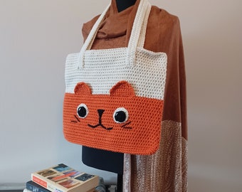 Tabby Cat Totebag, Orange Ivory Large Shoulder Bag, Catcore Aesthetic Accessory