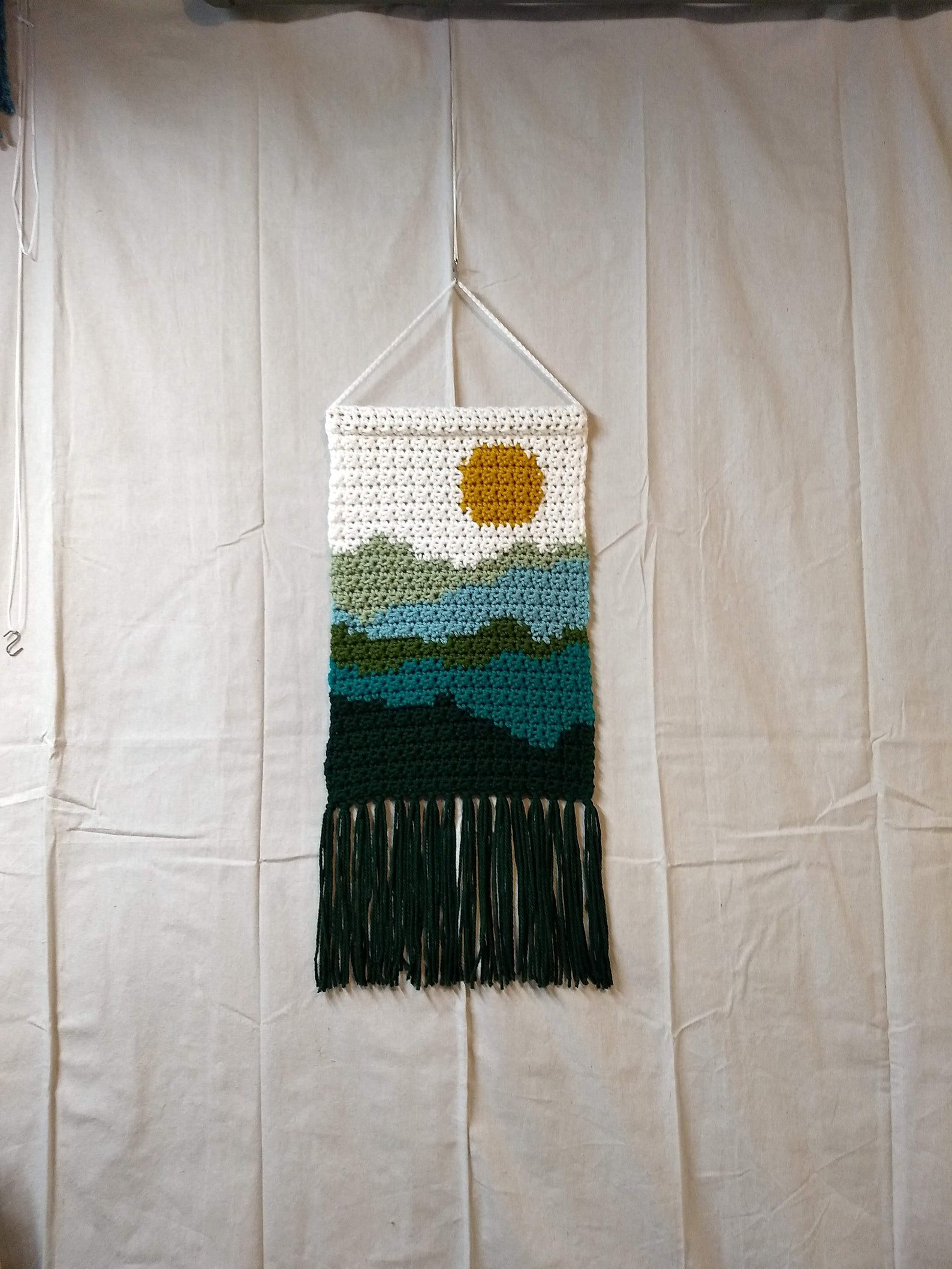 Green Mountain Tapestry Crochet Wall Hanging Textured Etsy
