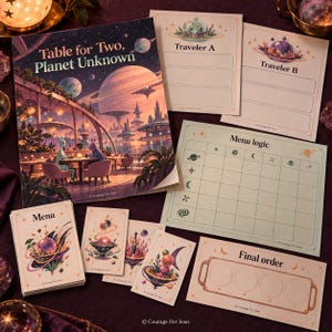 Table for Two, Planet Unknown Printable Puzzle Date | Cooperative Alien Menu Logic Game | Couples PDF