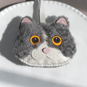 Handmade Cat Leather Bag Charm Bag Tag Leather Purse Charm Handbag Charm Car Rearview Mirror Pendant Bag Accessory Keychain Cat Lover Gift