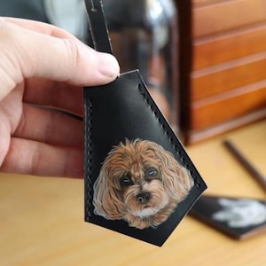 Custom Hand Painted Pet Leather Bag Charm Personalized Handmade Keychain Pet Portrait Dog/Cat Memorial Gift Bag Tag Leather Luggage Tag