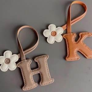 Custom Handmade Leather Initial Name Bag Charm Leather Alphabet Bag Tag Personalized Leather Letter Purse Charm Bag Accessory Gift For Her