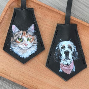 Custom Hand Painted Pet Leather Bag Charm Personalized Handmade Keychain Pet Portrait Dog/Cat Memorial Gift Bag Tag Leather Luggage Tag