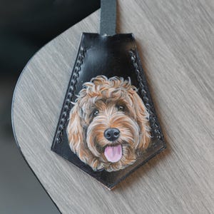 Custom Hand Painted Pet Leather Bag Charm Personalized Handmade Keychain Pet Portrait Dog/Cat Memorial Gift Bag Tag Leather Luggage Tag