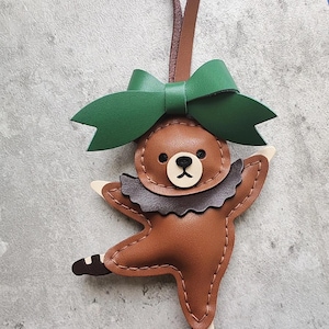 Handmade Ballet Bear Leather Bag Charm/Keychain Gift Bag Tag Leather Purse Charm Handbag Charm Car Mirror Pendant Keyring Bag Accessory