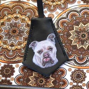 Custom Hand Painted Pet Leather Bag Charm Personalized Handmade Keychain Pet Portrait Dog/Cat Memorial Gift Bag Tag Leather Luggage Tag