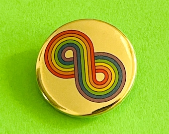 Rainbow Infinity Neurodiversity Badge: Gold Tone Pin Badge, Magnet, or Keyring