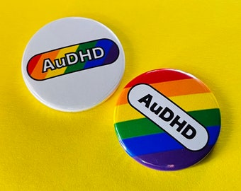 AuDHD Badge: Neurodiversity Awareness Pin, Magnet, or Pebble