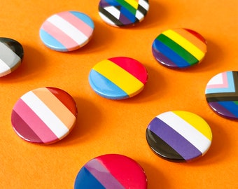 Pride Flag Badge, Pin, Magnet, or Keyring. LGBTQIA accessories. Custom Flags Available
