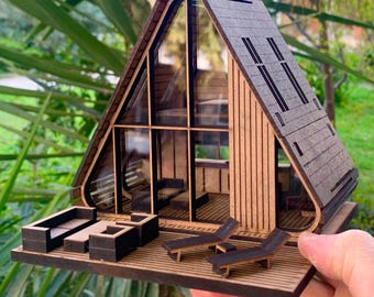 Kit de casa en miniatura con estructura en forma de A (1:48): Microcasa de muñecas DIY premium con muebles / Regalo para diseñadores, coleccionistas y adultos creativos
