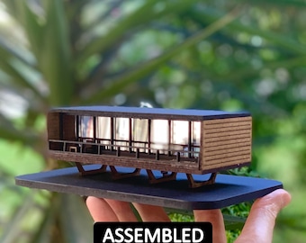Decorative Mid Century Modern House, 1:100 Architectural Scale Model, Micro Dollhouse