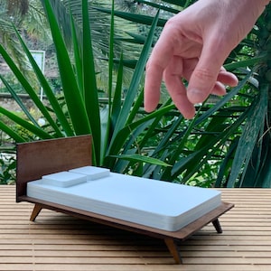 1:12 Scale MCM Modern Dollhouse Double Bed – Miniature Wooden Furniture for Collectors