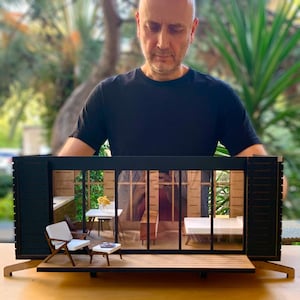 Mid-Century Modern Dollhouse Kit 1:12, Stilt Tiny House Architectural Model for Adults, Kids, Collectors and Miniaturists