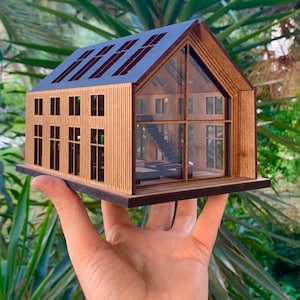 Miniature Industrial Loft House DIY Kit, 1:64 Scale Modern Wooden Dollhouse, Architectural Model with Furniture