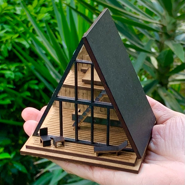 DIY Modern House Kit, Micro Dollhouse, Miniature Tiny House, Wooden Bungalow Model, Minimal Architectural Model