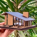 Mid Century Modern Miniature House Kit – DIY Micro Dollhouse with Furniture | Modern Architecture Gift for Adults & Design Lovers