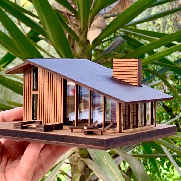 Mid Century Modern Miniature House Kit – DIY Micro Dollhouse with Furniture | Modern Architecture Gift for Adults & Design Lovers