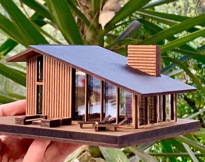 Mid Century Modern Miniature House Kit – DIY Micro Dollhouse with Furniture | Modern Architecture Gift for Adults & Design Lovers