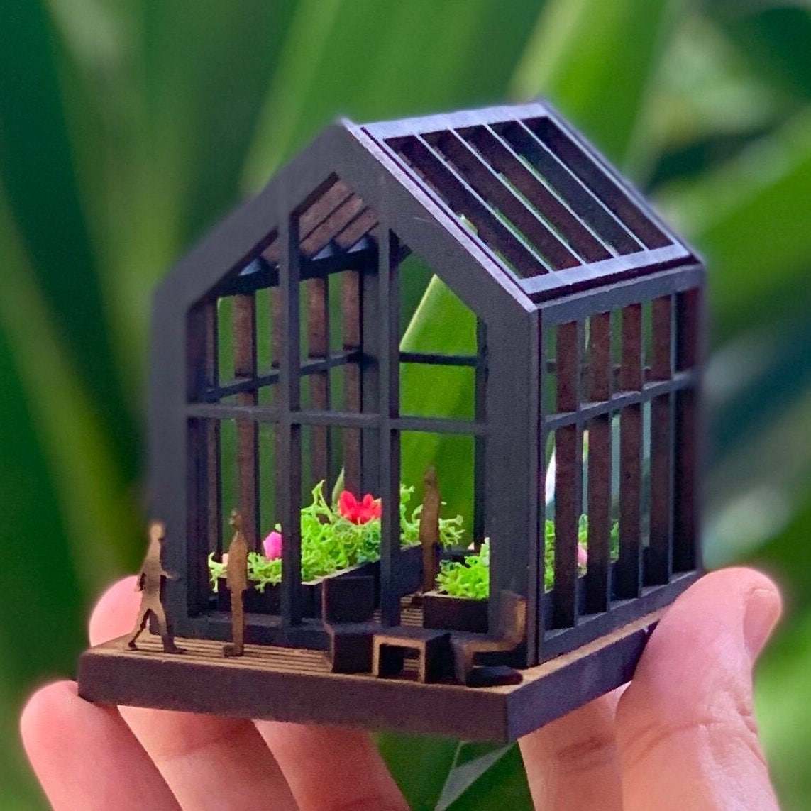 DIY Dollhouse Greenhouse Kit, Miniature Wooden Greenhouse