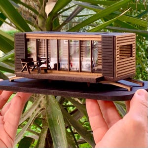 DIY Modern Dollhouse 1:48, Quarter Scale Miniature Container Home, MCM Tiny House, Wooden Architectural Model