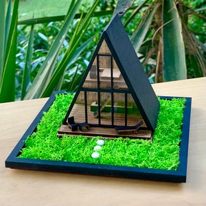 DIY Miniature House Model, Mini Modern House with Garden, Mini Dollhouse Kit, A-Frame Tiny House Bungalow, Architecture Model Kit