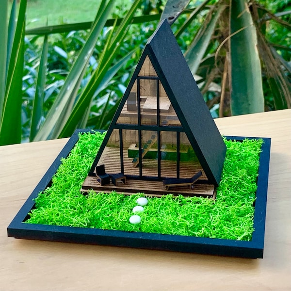 DIY Miniature House Model, Mini Modern House with Garden, Mini Dollhouse Kit, A-Frame Tiny House Bungalow, Architecture Model Kit