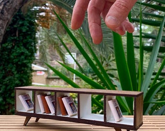 Miniature Mid-Century Modern Bookcase – 1/12 Scale Dollhouse Furniture