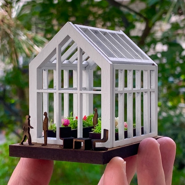 Miniature Conservatory DIY Kit, Dollhouse Greenhouse, Wooden Garden Shed, Mini Orangery, Garden Room, Greenhouse Architectural Model