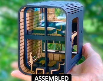 1:48 Scale Modern Tiny House, Wooden Architectural Model, Miniature Capsule House, Modern Desktop Decor