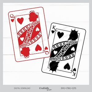 Rey y Reina de Corazones SVG, diseño de naipes de San Valentín, camisetas para él y para ella, creación de tarjetas, PNG de San Valentín, Cricut, pegatinas