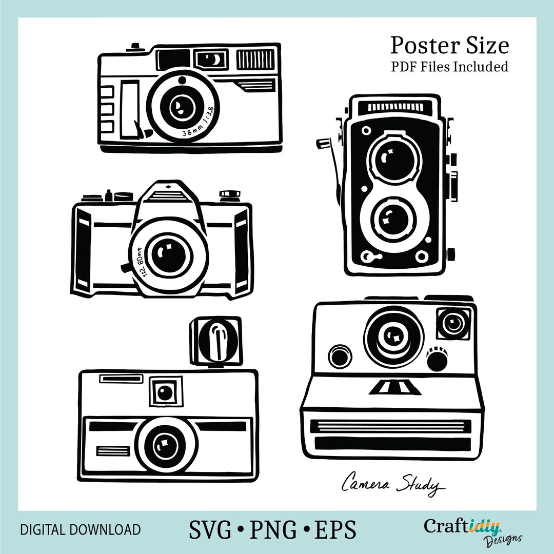 5 Vintage Cameras SVG Bundle, Retro Camera Poster PDF, Instamatic ...