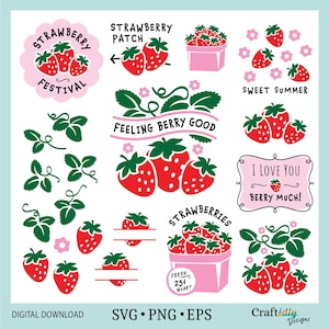 Strawberry SVG Bundle, Custom Split berry, strawberry season, Feeling Berry Good,l vines and blossoms, Cute Berry PNG, Cricut, Silhouette